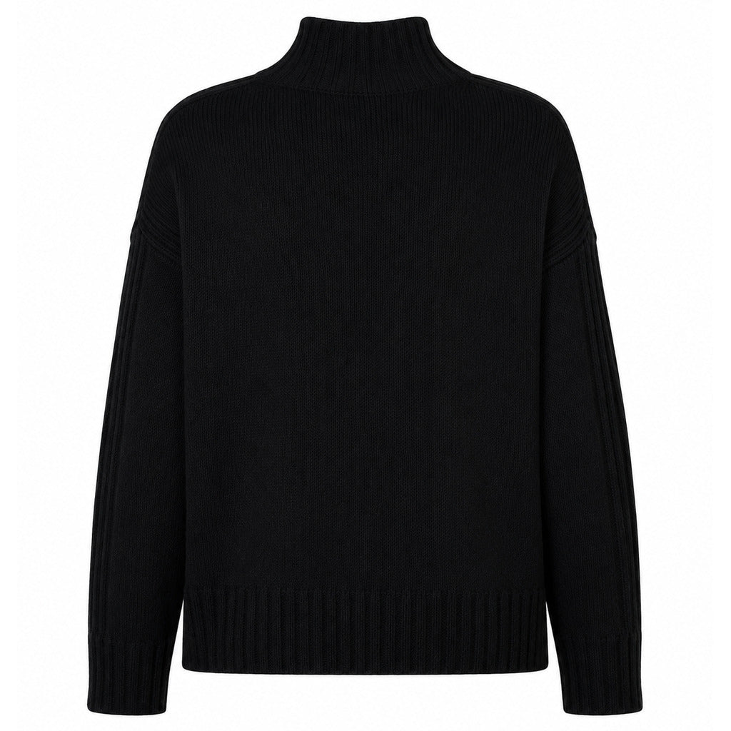 Alpha Studio – black cashmere ribbed turtleneck sweater – back flat lay