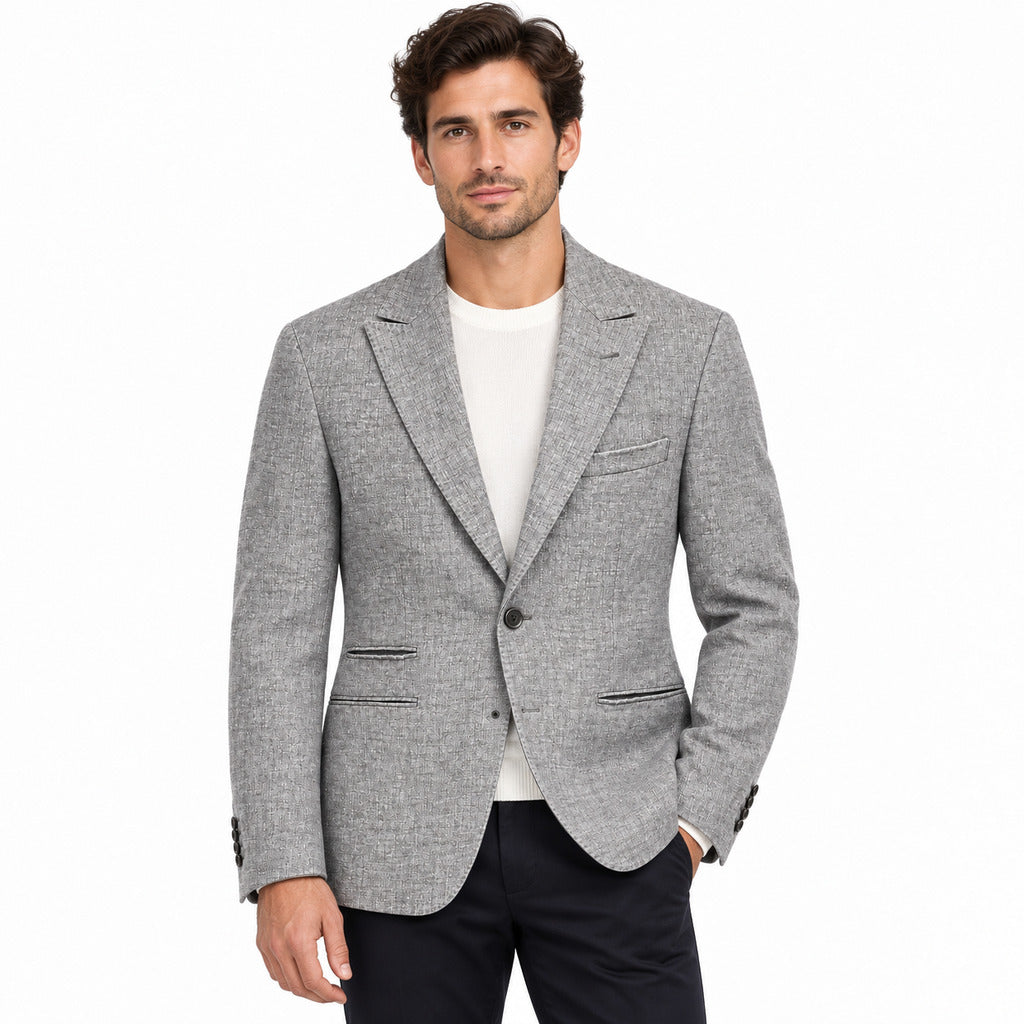 Hogan – Cotton Formal Jacket – model wearing the grey jacket, front view