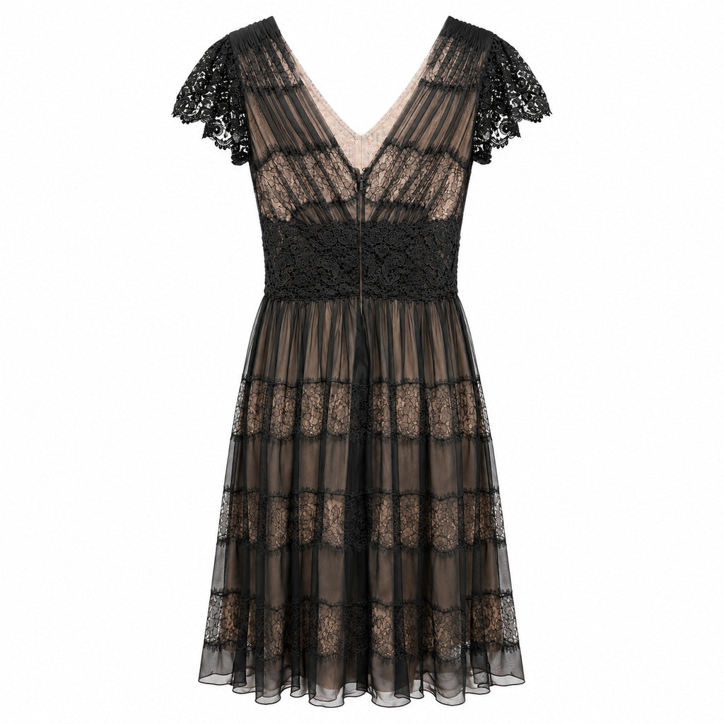 Dolce & Gabbana – black lace midi dress – back view with V-neck and lace details
