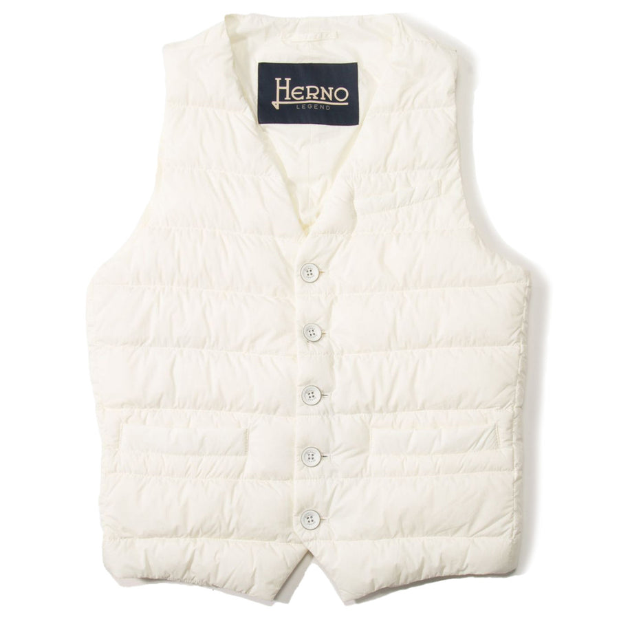 Herno – Down Vest in White Nylon – Front view showing buttons and logo label