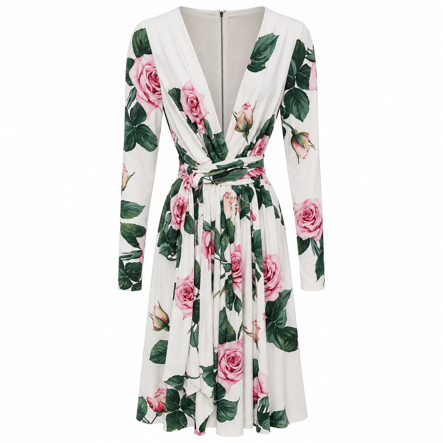 Dolce & Gabbana – white floral wrap dress – front view on white background