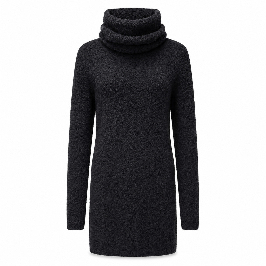 Dolce & Gabbana – black bouclé high-neck dress – front packshot with long sleeves