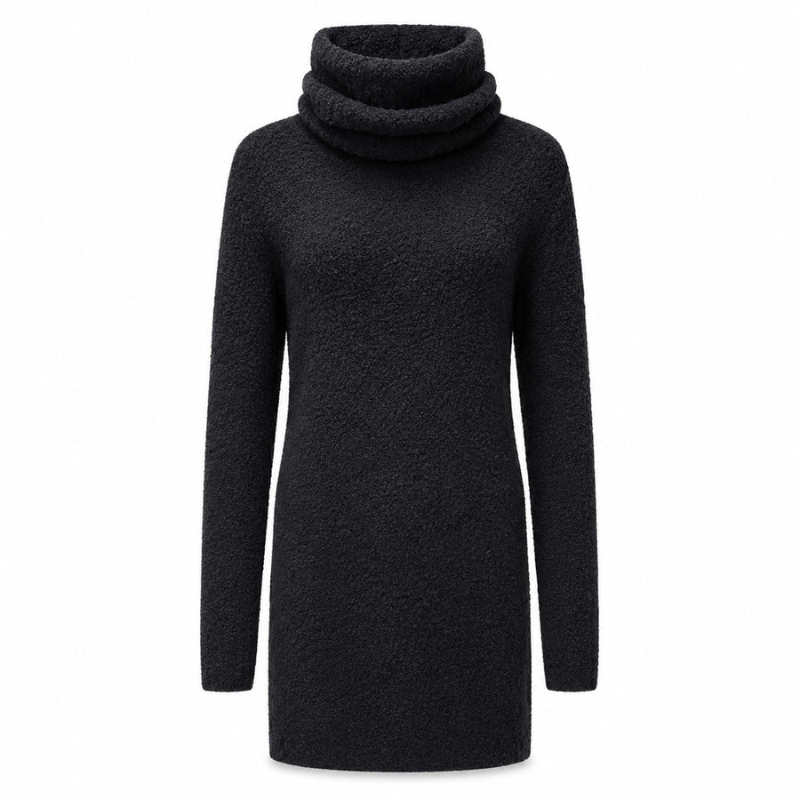 Dolce & Gabbana – black bouclé high-neck dress – front packshot with long sleeves