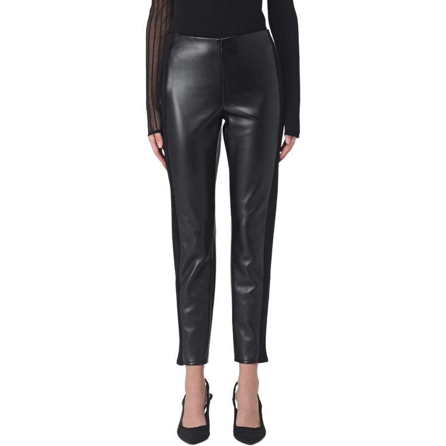 Patrizia Pepe – Shiny black trousers with a slim fit – Front view worn by model