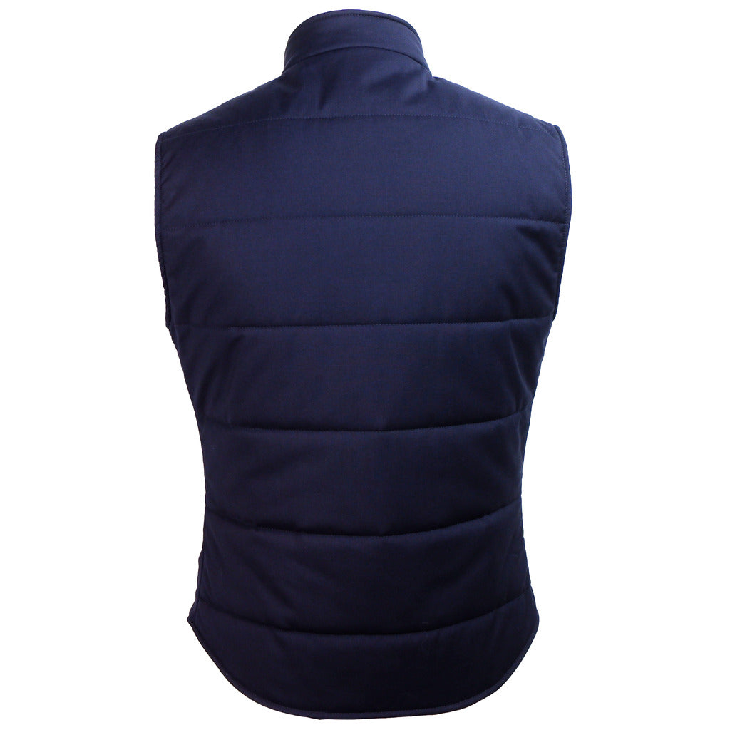 Loro Piana Tessuto – blue wool vest – back view showing quilted panels