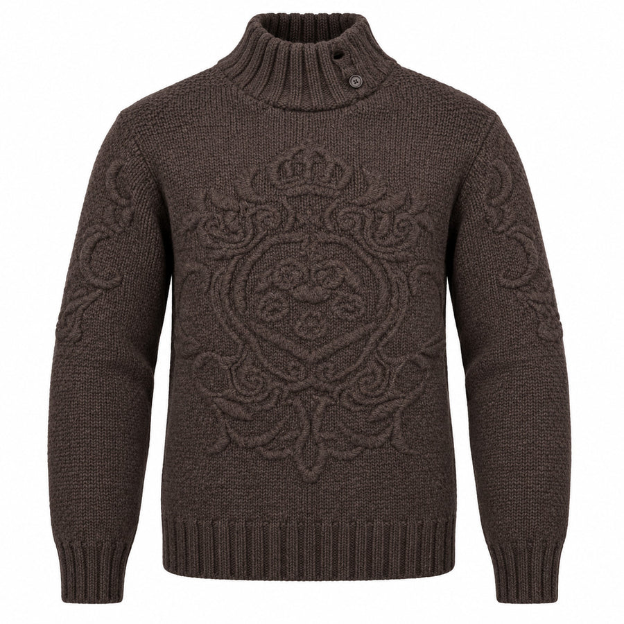 Dolce & Gabbana – Embossed Logo Sweater – brown front packshot with raised chest motif