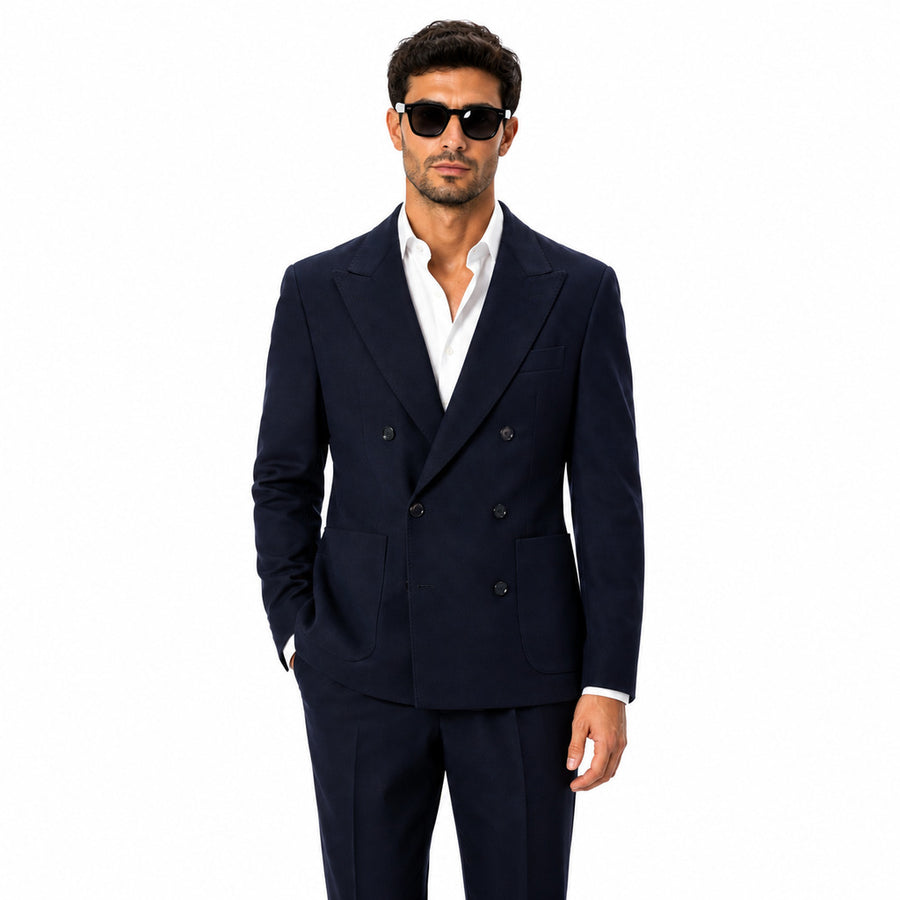 Dolce & Gabbana – dark blue double-breasted cotton blend jacket – front view on model