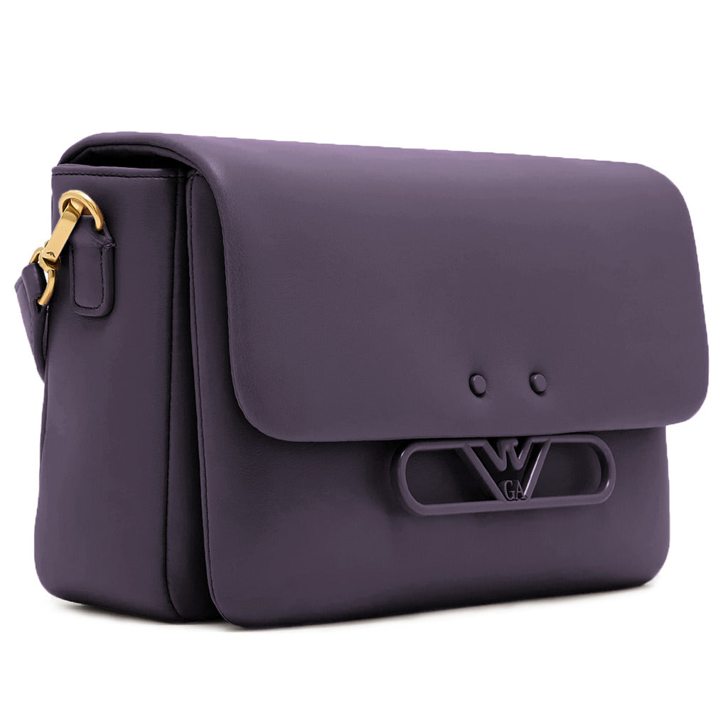 Emporio Armani – soft calfskin shoulder bag in purple – angled front view