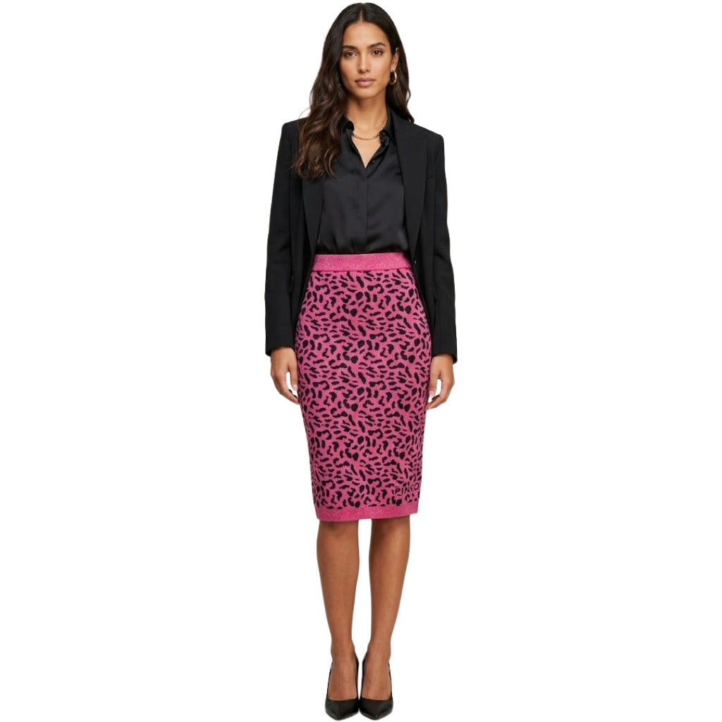 Pinko – Giornalaio fuchsia leopard-print pencil skirt – front view with black blazer