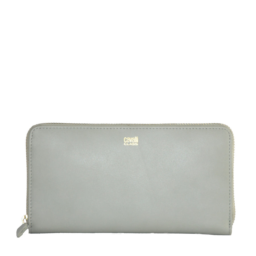 Cavalli Class – 16C.B92 Wallet – Front view in grey with gold logo and zipper