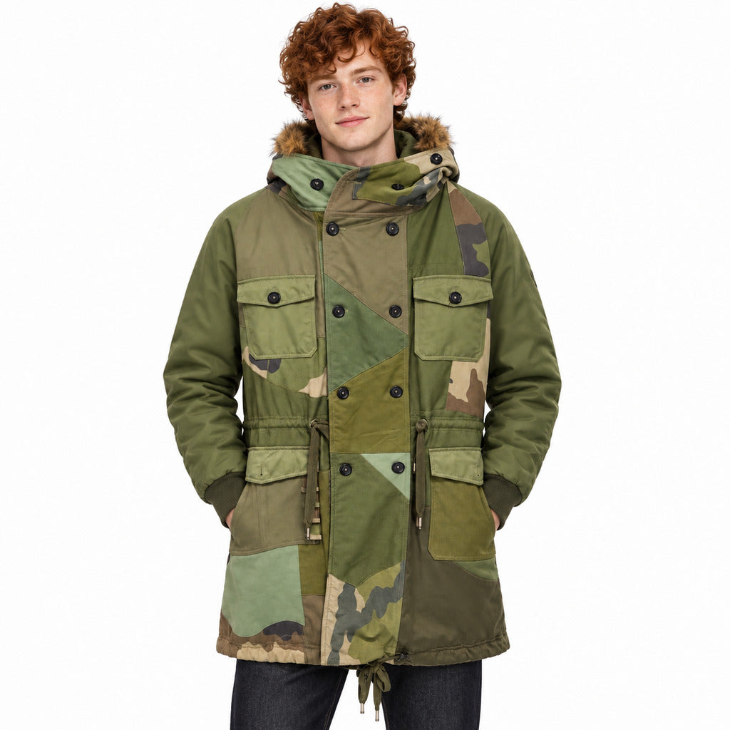 Dolce & Gabbana – green camouflage parka with fur-trimmed hood – model wearing jacket