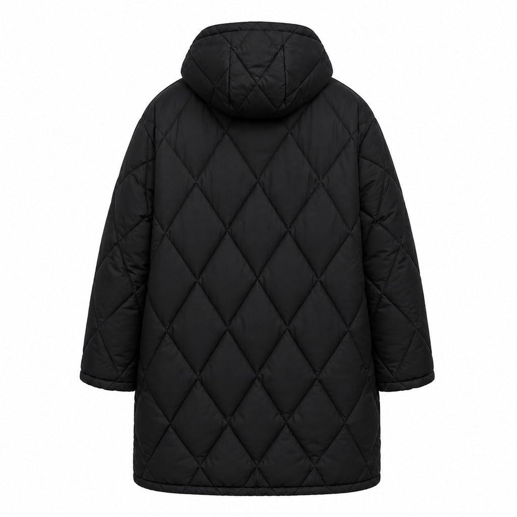 Dolce & Gabbana – black quilted hooded jacket – back flat-lay showing diamond stitching