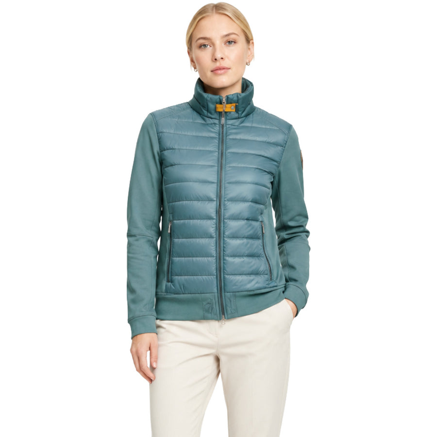 Parajumpers – green quilted jacket – front view on model with zip and raised collar