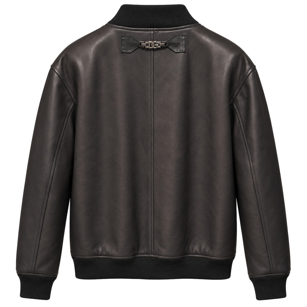 Dolce & Gabbana – black leather bomber jacket – back view on white background