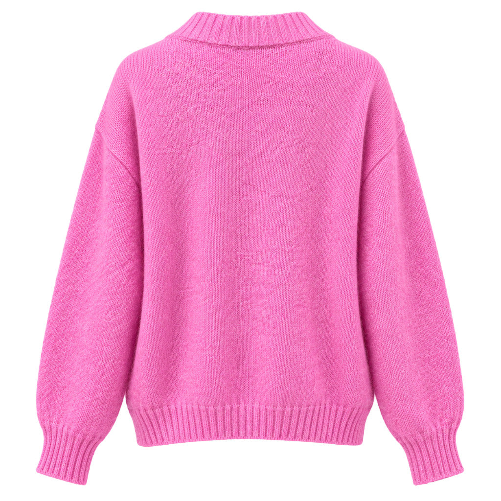 Anna Molinari – pink long-sleeve cardigan – back flat-lay with ribbed hem