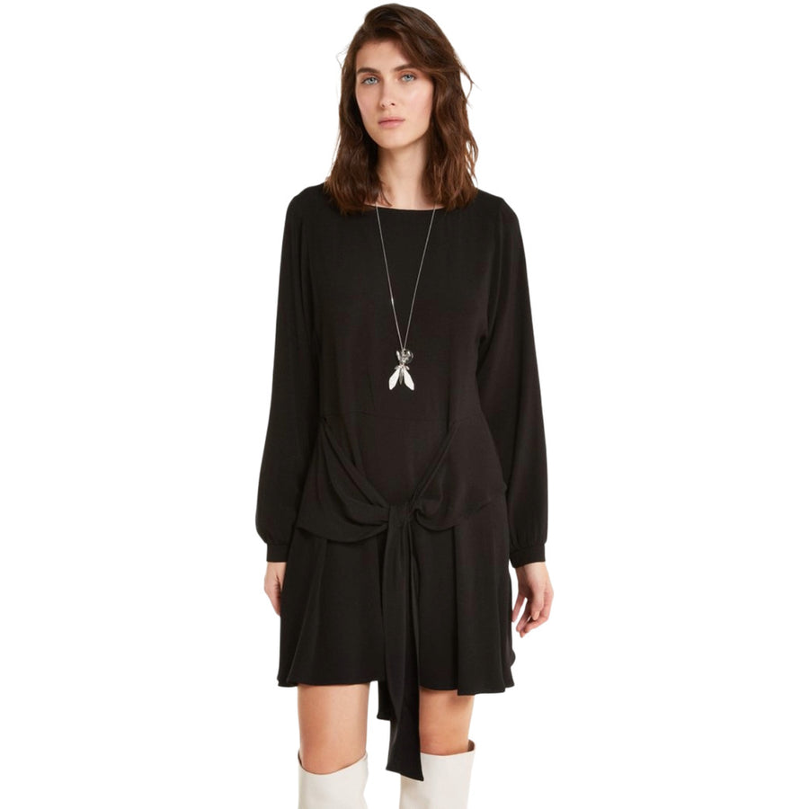 Patrizia Pepe – black dress with waist bow – front view worn by model