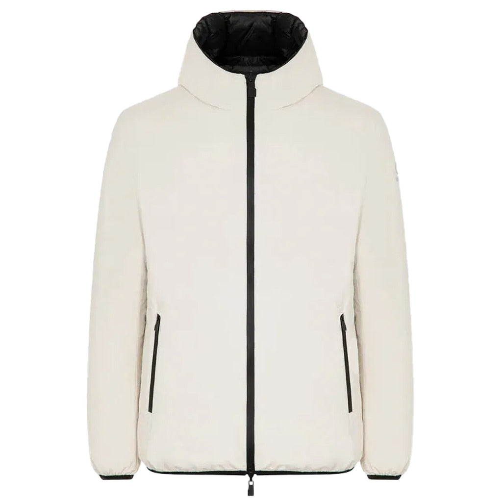 Suns – Flaminio white hooded reversible jacket – front packshot with black zip and pockets