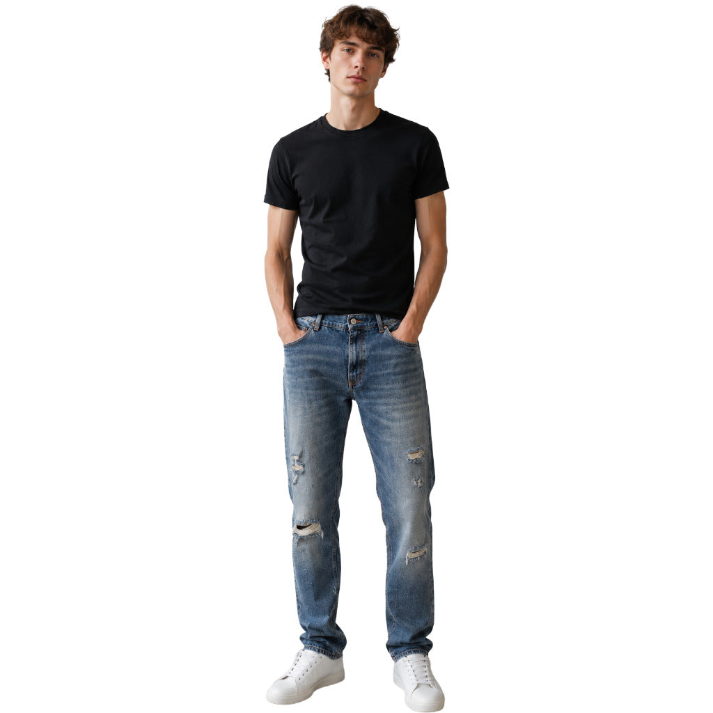 Dolce & Gabbana – blue cotton ripped jeans – front view worn with a black T-shirt