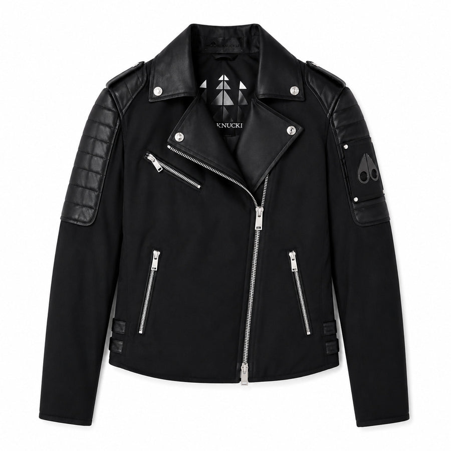 Moose Knuckles – Chiodo LDS Combat black jacket – front flat lay with silver zips