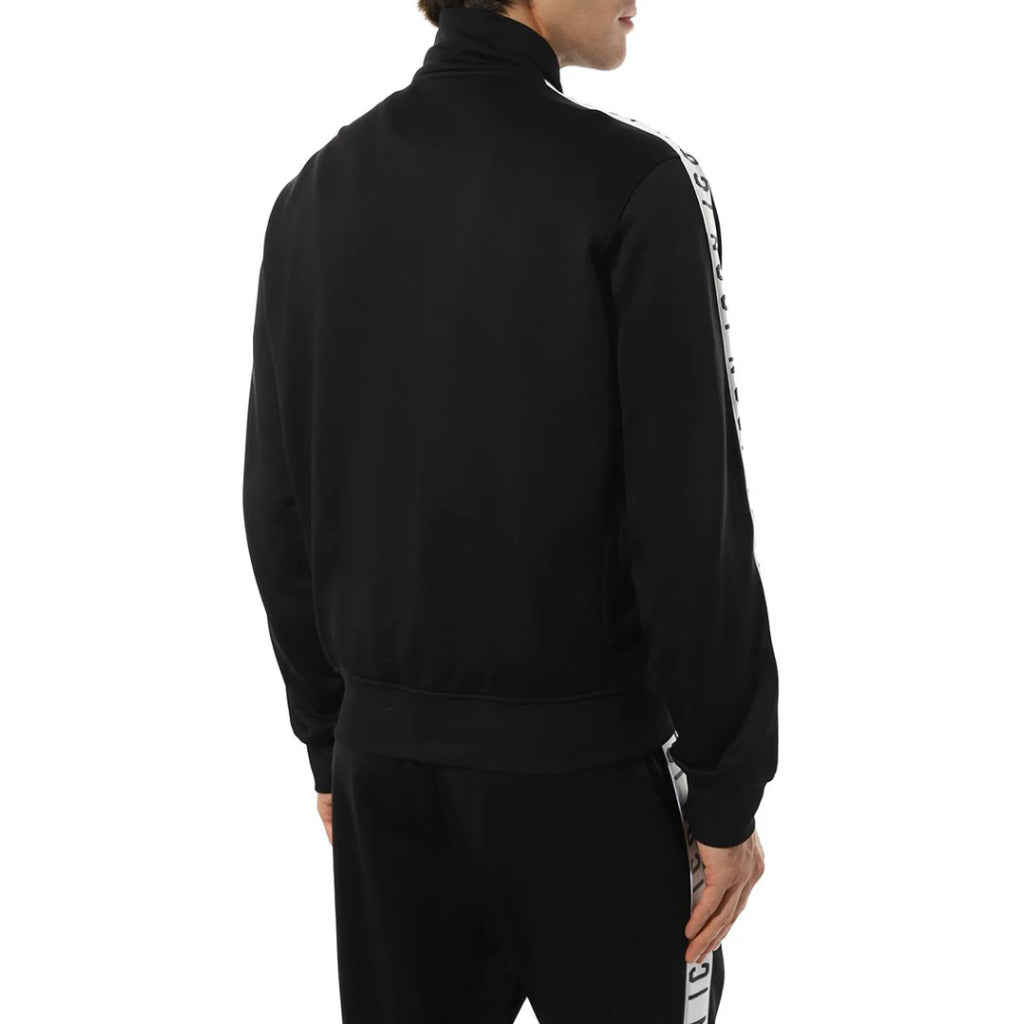 Dsquared2 – black logo-stripe zip sweatshirt – worn from behind, showing sleeve stripes