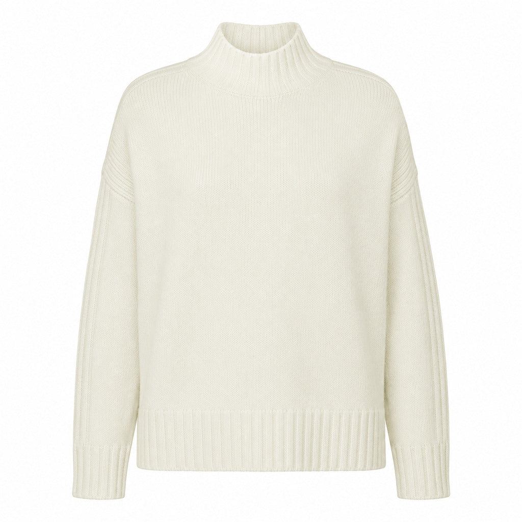 Alpha Studio – white cashmere ribbed turtleneck sweater – front flat lay