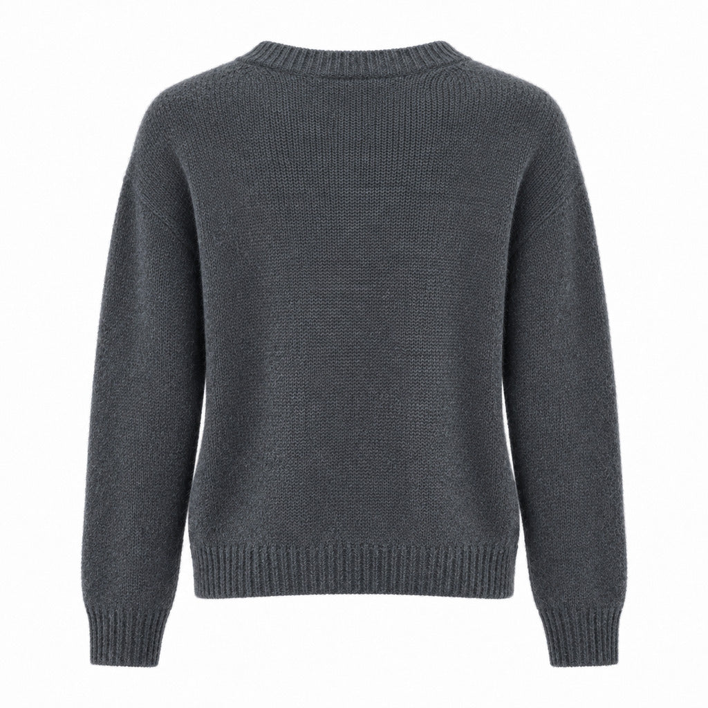Anna Molinari – anthracite wool crew-neck sweater – back view with ribbed neckline