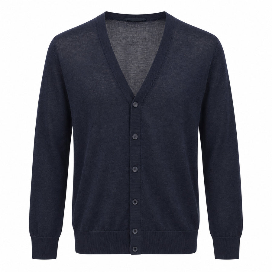Dolce & Gabbana – Button Cardigan in Midnight Blue – Front view laid flat
