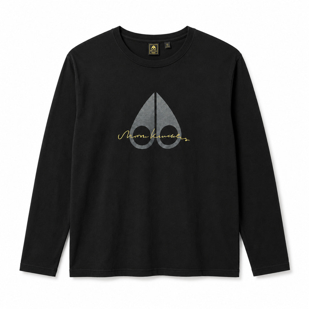Moose Knuckles – Dalton long-sleeve T-shirt in black – front flat lay with chest graphic