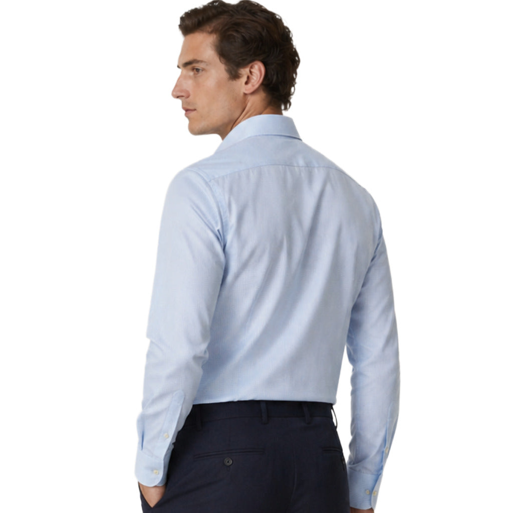 Bagutta – light blue checked shirt – back view worn by a model