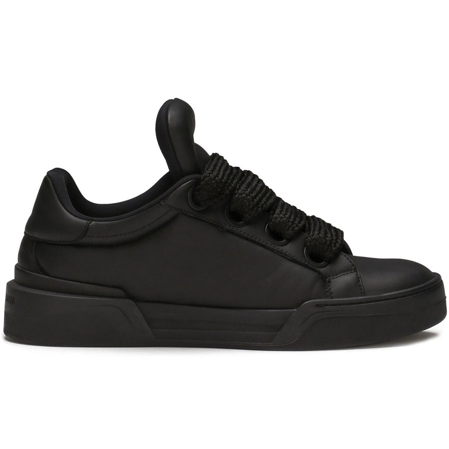 Dolce & Gabbana – black lambskin sneakers – side profile of one shoe