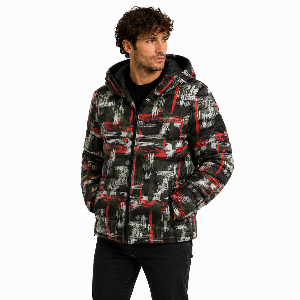 Moose Knuckles – Pumino QLTD multicolour hooded puffer jacket – front three-quarter view on male model