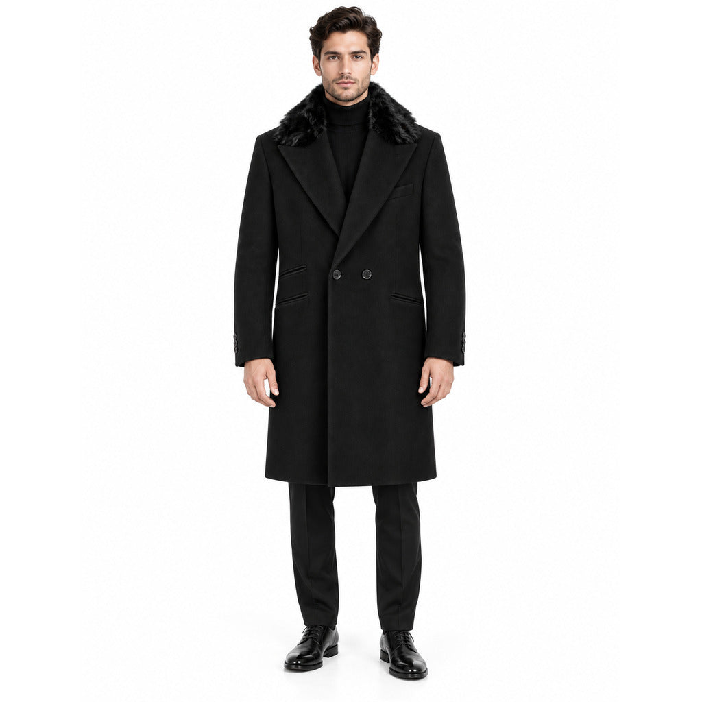 Hogan – Double-Breasted Cotton Coat in Black – front view worn by model