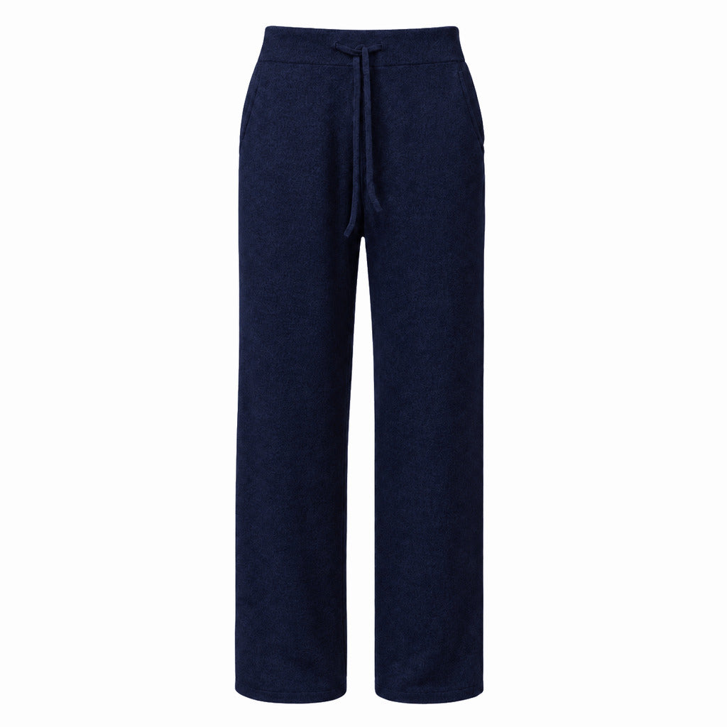 Alpha Studio – wool-cashmere wide-leg trousers – front flat navy packshot with drawstring waistband
