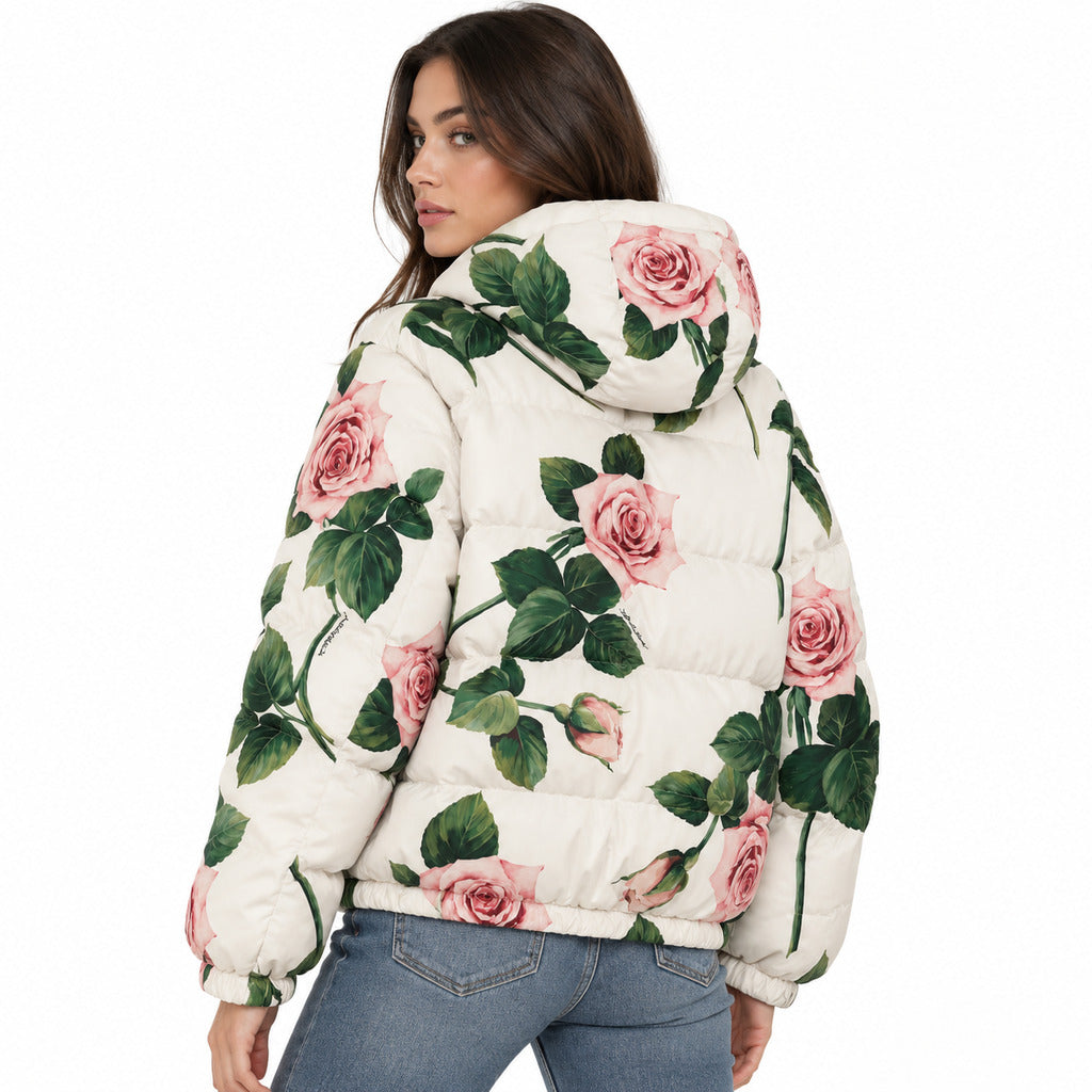 Dolce & Gabbana – white floral padded jacket with hood – model showing the back