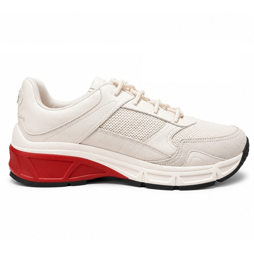 Emporio Armani – white suede and mesh sneakers – opposite side profile with sculpted red sole