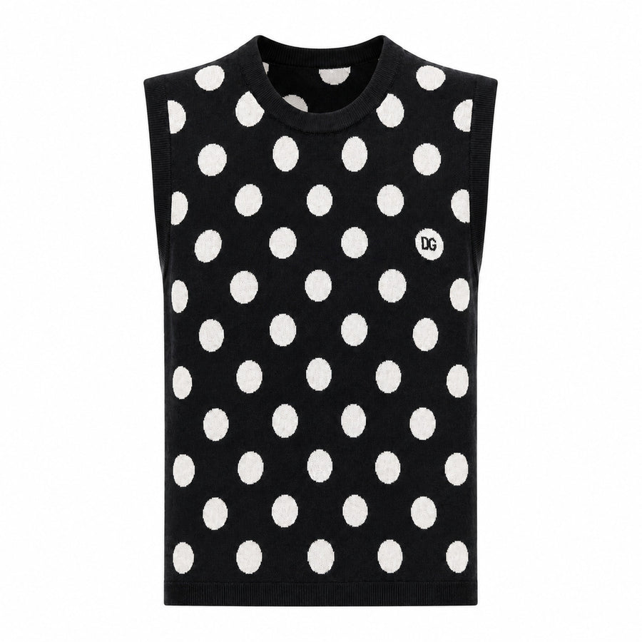 Dolce & Gabbana – black polka-dot sleeveless top – front view with DG logo