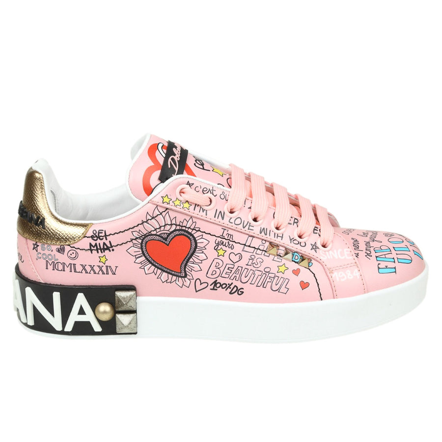 Dolce & Gabbana – pink calfskin low-top sneakers – side profile on white background