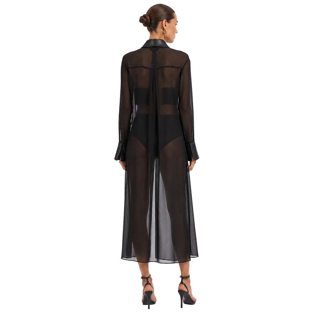 Patrizia Pepe – black sheer button-up dress – back view with sheer fabric and long sleeves
