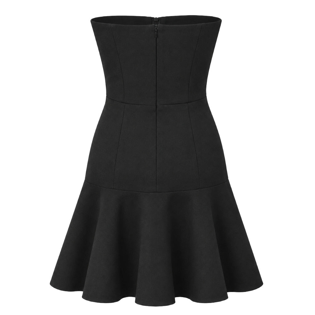 Dolce & Gabbana – black strapless flared dress – back view with visible zipper