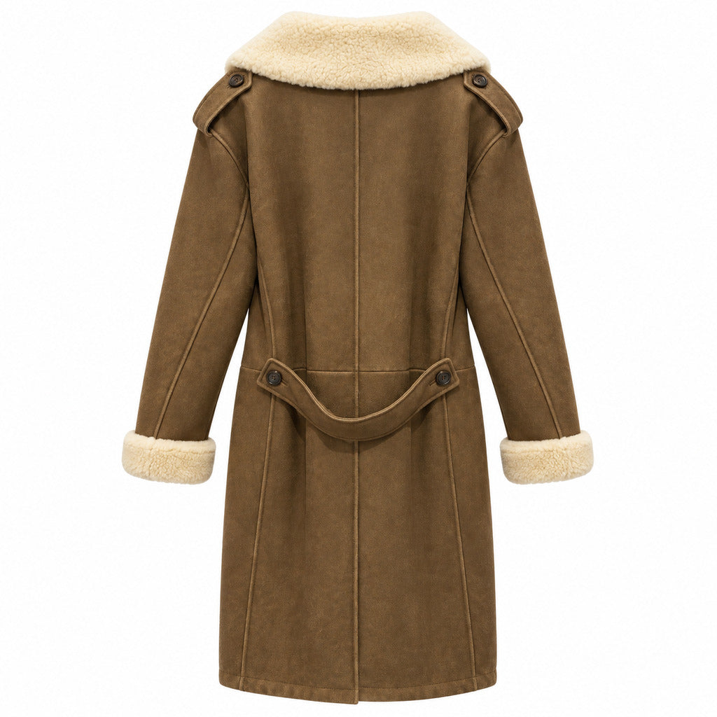 Dolce & Gabbana – brown lambskin coat – rear flat view showing seams, belt and cream collar