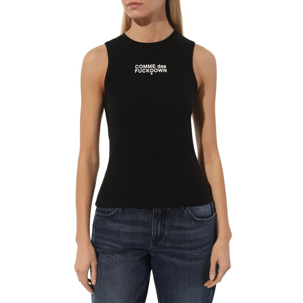 Comme Des Fuckdown Black Ribbed Cotton Tank Top