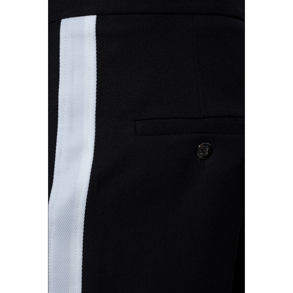Balmain – black cotton trousers – close-up of side stripe pocket and button
