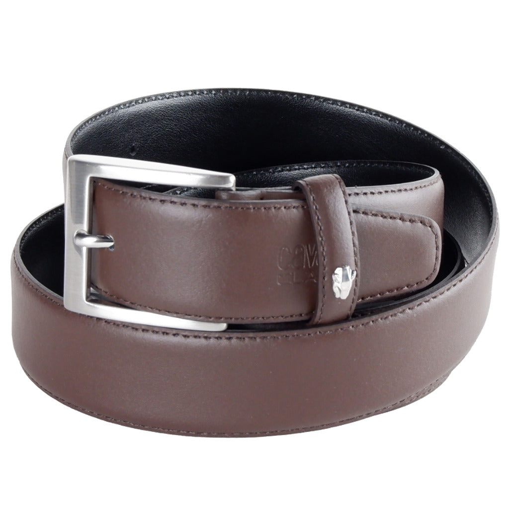 Cavalli Class – 16C.102 Double Belt – coiled black and dark brown belt with silver buckle