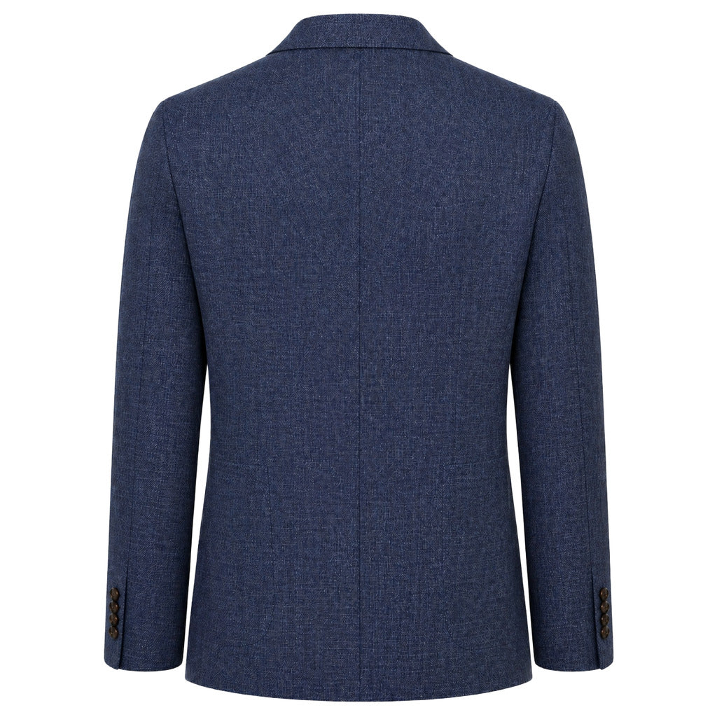 Loro Piana Tessuto – navy textured double-breasted formal jacket – back packshot