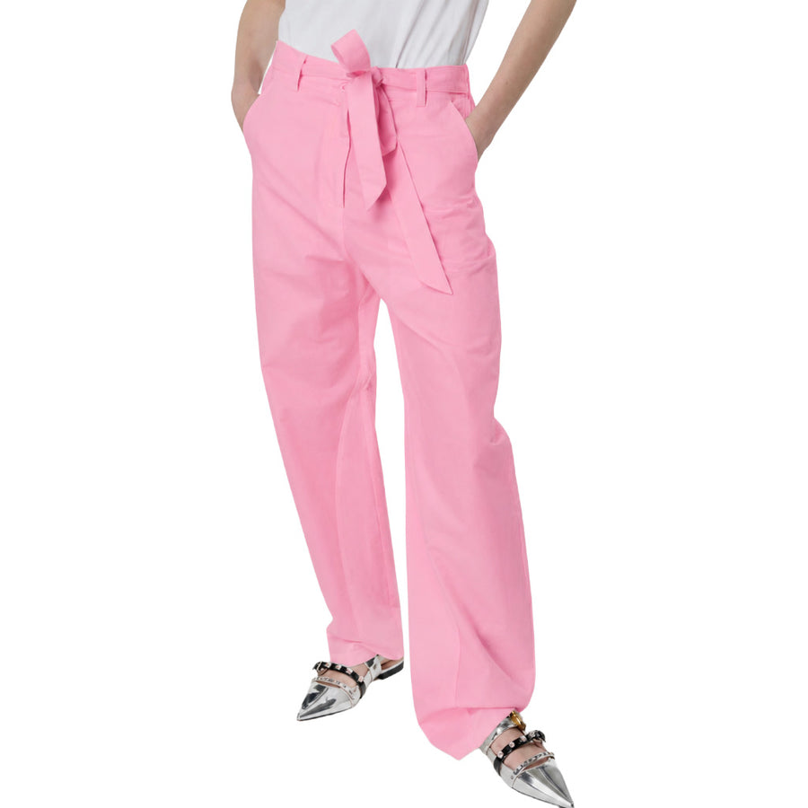 Pinko – pink Pianista trousers with wide legs and tie belt – front view on model