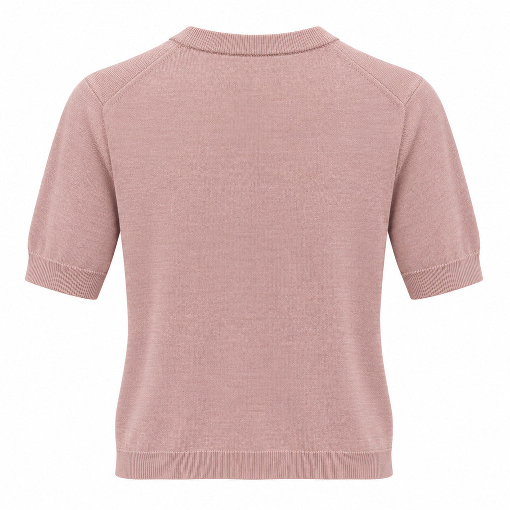 Anna Molinari – powder pink short-sleeve knit top – back flat lay with raglan seams