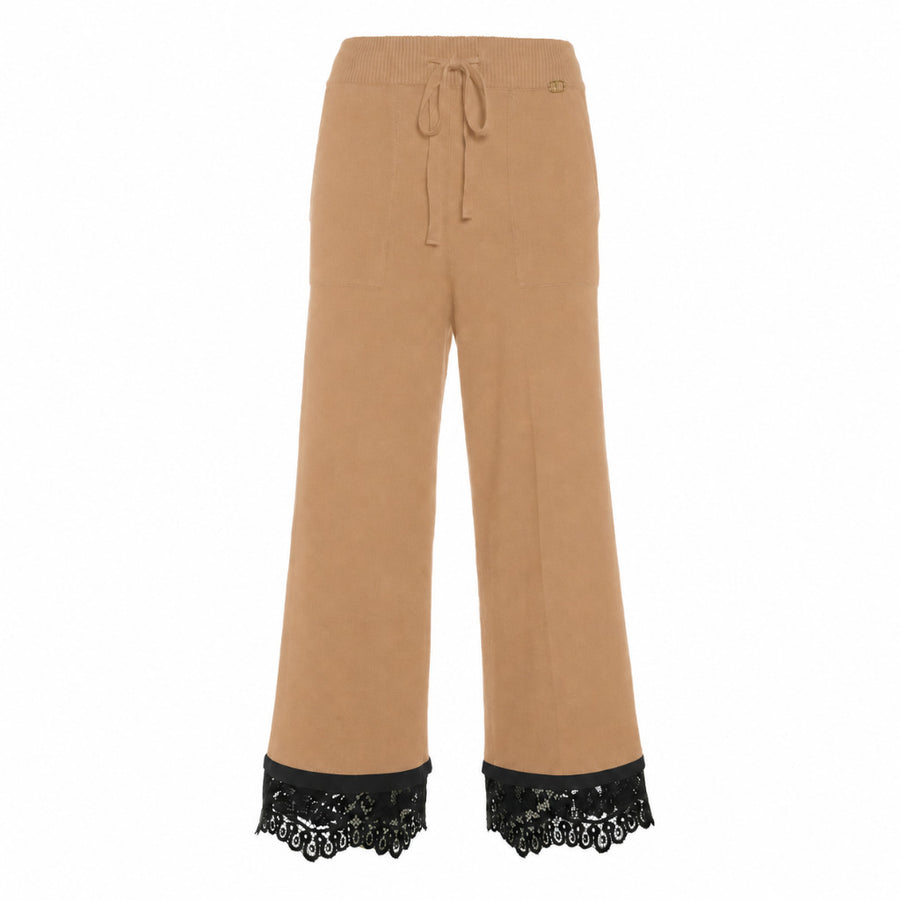 twinset - pantalone in maglia con pizzo