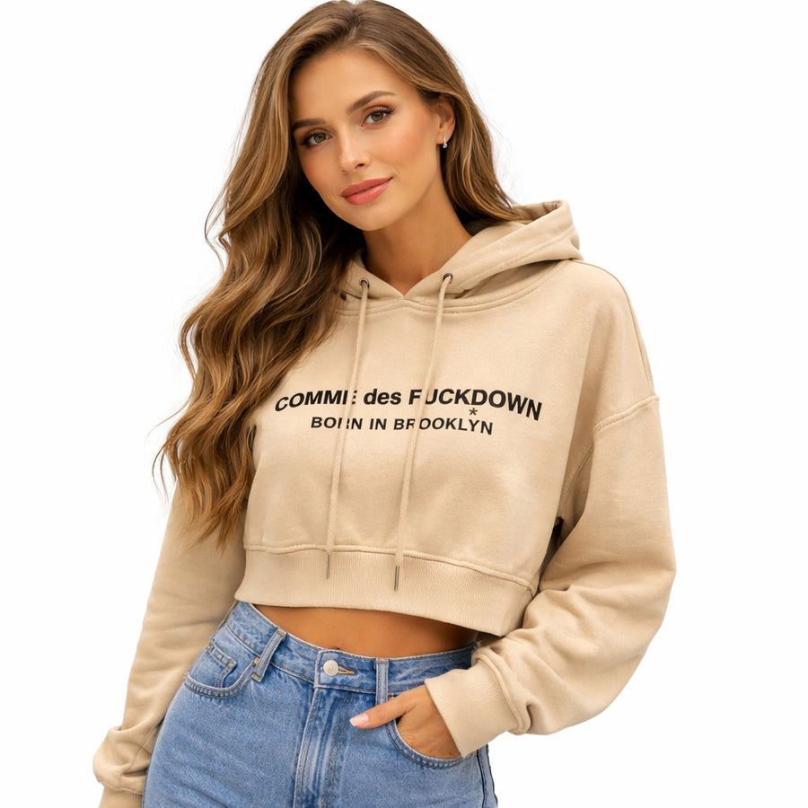 COMME des FUCKDOWN Cropped Hoodie in Brown