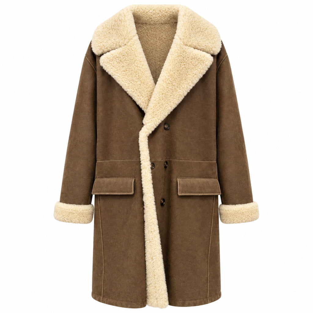 Dolce & Gabbana – brown lambskin coat – front flat view with cream trim and lapels