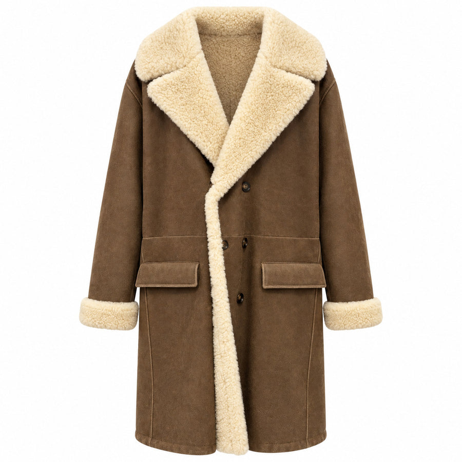 Dolce & Gabbana – brown lambskin coat – front flat view with cream trim and lapels